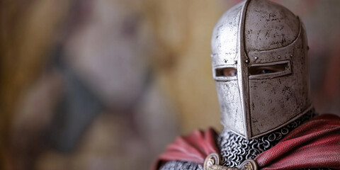Fototapeta premium Historical knight figure with detailed armor and helmet