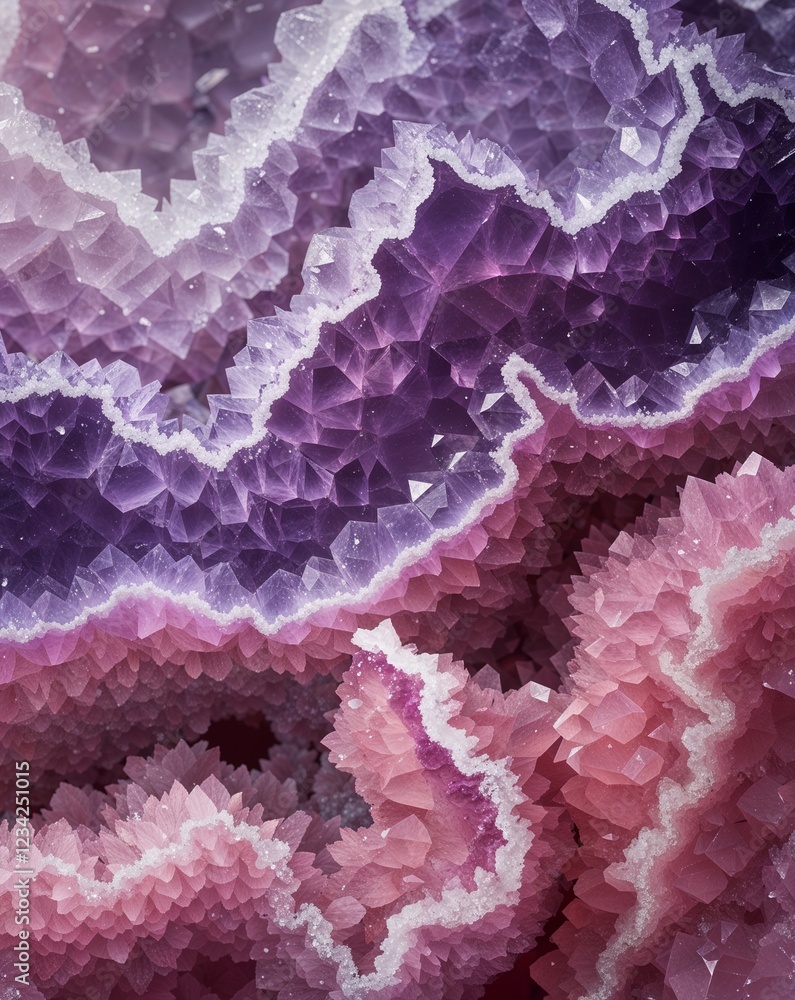Poster a harmonious blend from soft lavender to dusky rose geode crystal gradient texture background