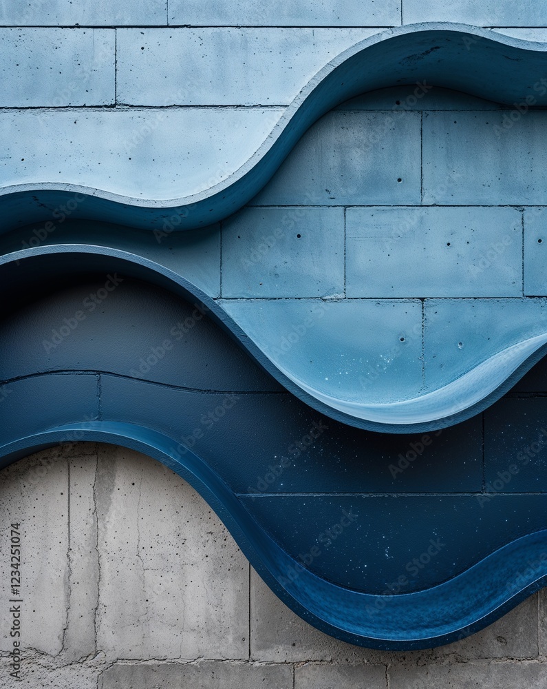 Poster a light blue gradually shifting into deep navy concrete wall texture with curve wavy layers backgrou