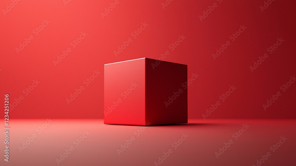 Poster Red Cube Standing On Red Surface Background