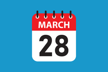 March 28 icon illustration minimal red blue calendar art.
