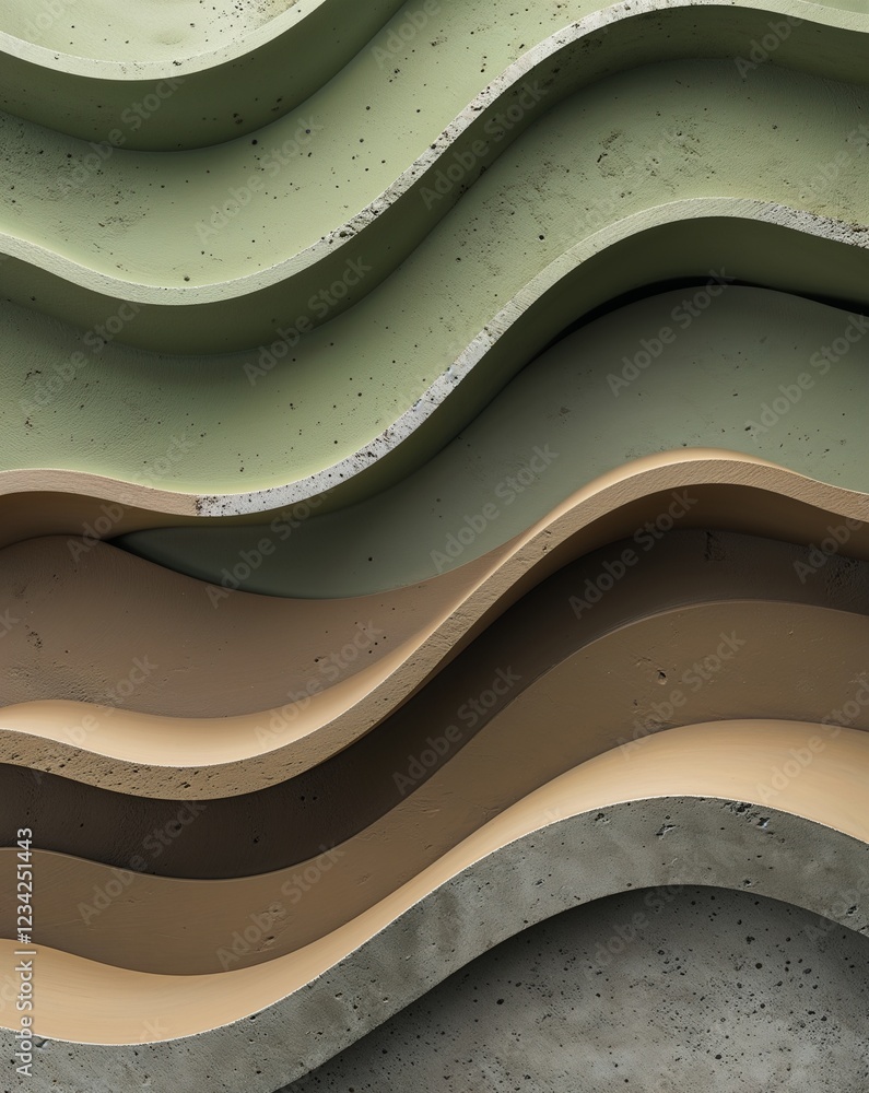 Aufkleber a muted olive green transitioning into soft brown concrete wall texture with curve wavy layers backg