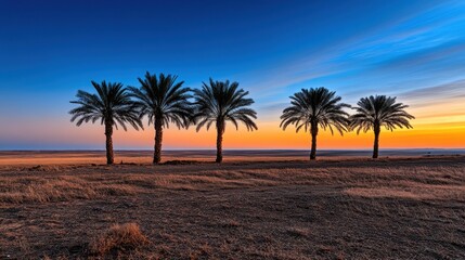 Fototapeta premium Sunset Sky Over Palm Trees on Tranquil Beach Landscape