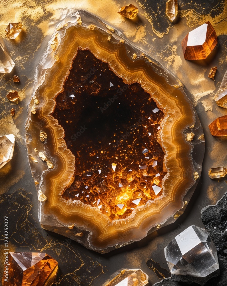 Poster a rich gradient from gold to deep amber geode crystal gradient texture background