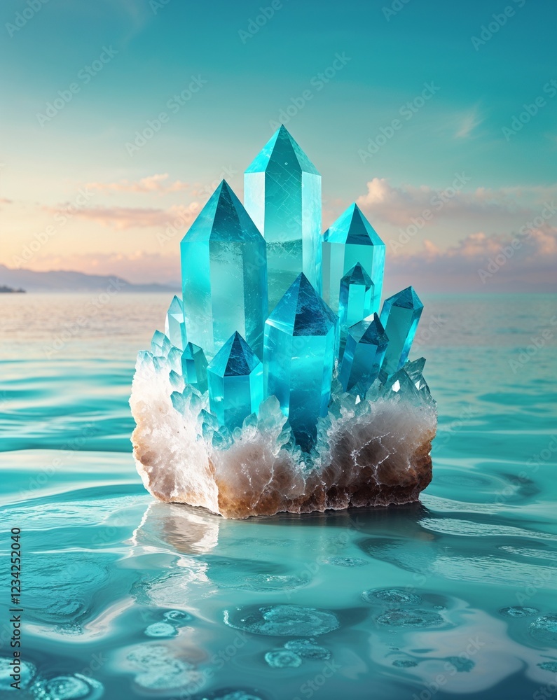 Poster a refreshing transition from pale turquoise to ocean blue geode crystal gradient texture background