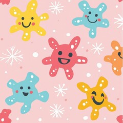 Happy Colorful Starfish Pattern Design on Pink