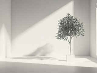 Modern Minimalist Tree Sculpture in Abstract Interior