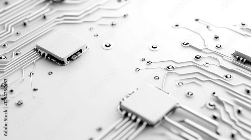 Aufkleber Abstract design of intricate circuit board with microchips on white background