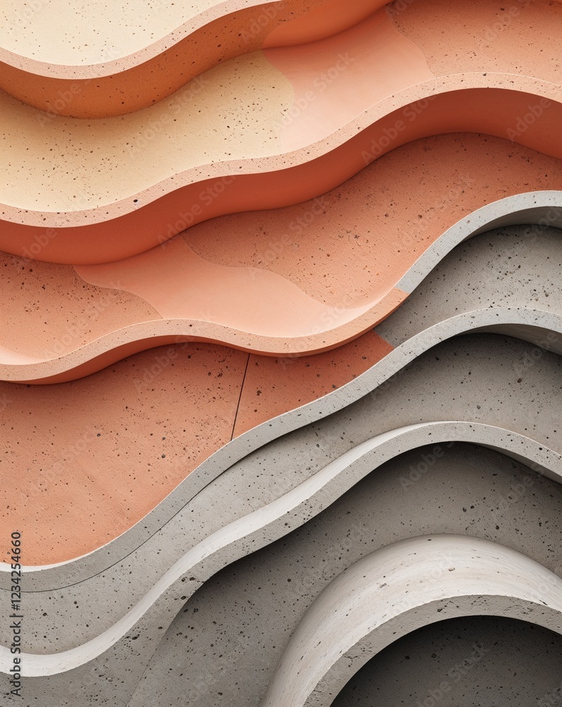 Aufkleber a soft peach fading into warm apricot concrete wall texture with curve wavy layers background