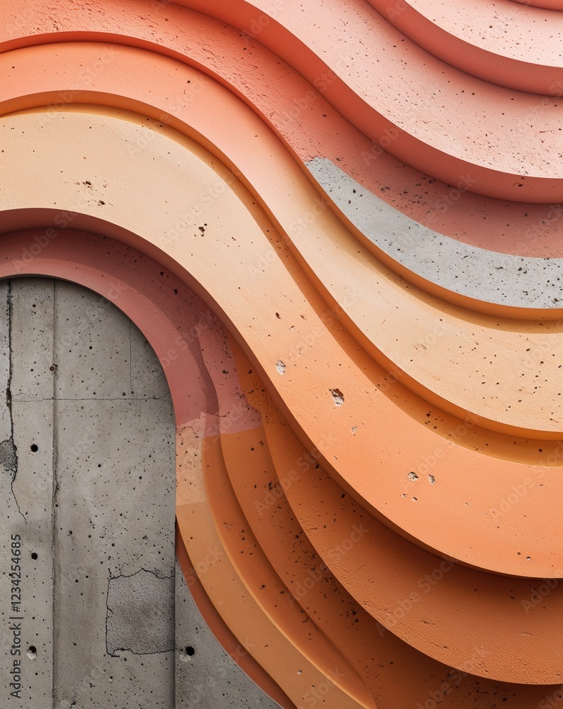 Poster a soft peach fading into warm apricot concrete wall texture with curve wavy layers background