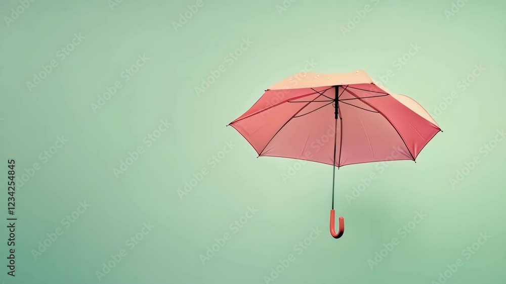 Aufkleber open peach umbrella floating gracefully in a clear, pastel green sky, evoking a surreal and dreamlik