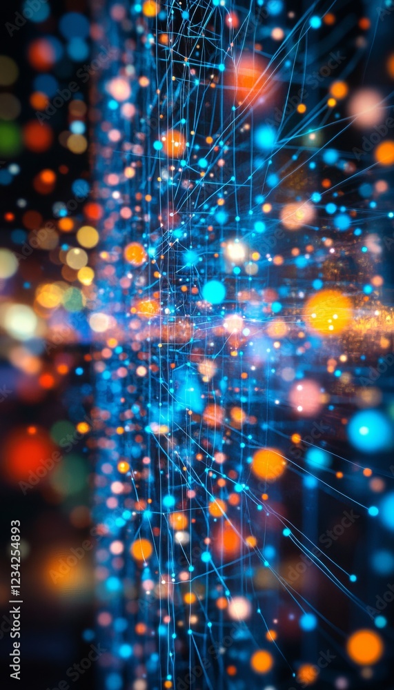 Poster abstract background with flow of light particles, big data. digital stream, cyberspace. 3d rendering
