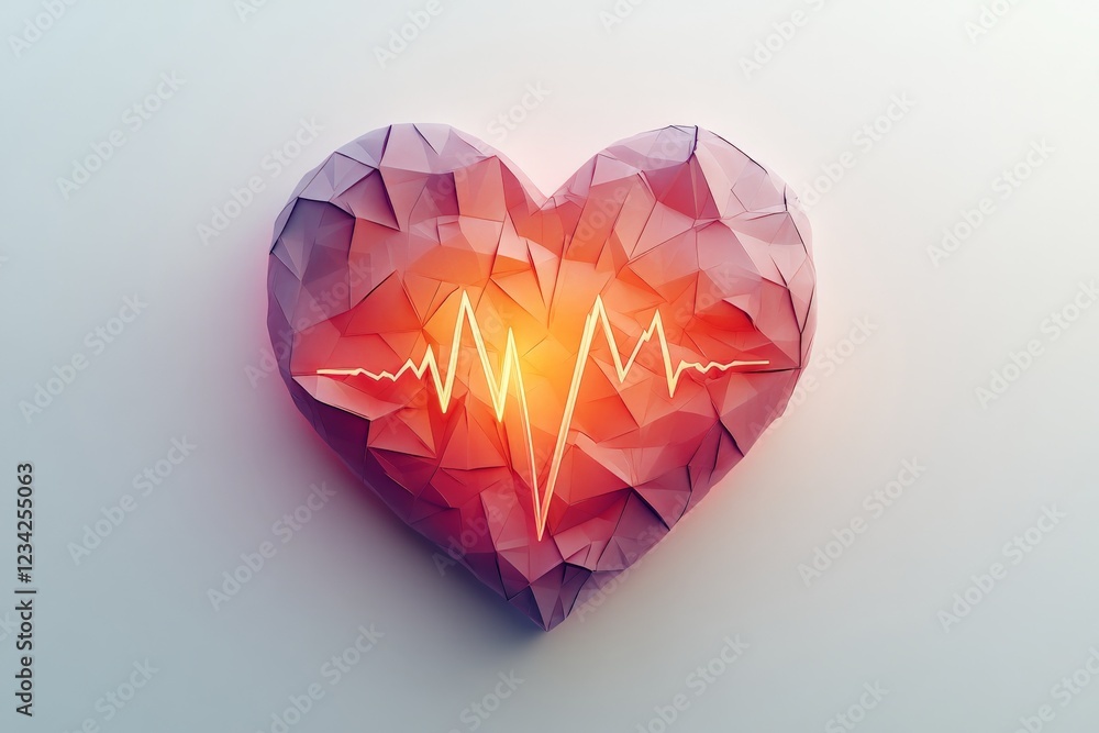 Poster heart symbol with pulse line in vibrant colors representing health and vitality in abstract art