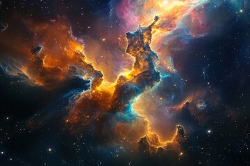 Fototapeta premium A beautiful nebula with many vibrant colors and space in the background astronomy universe interstellar.