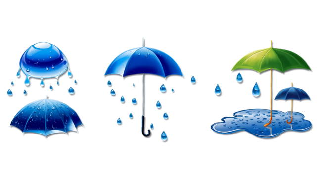 umbrella and rain, Close-up of raindrops on a surface isolated on a clean PNG background, highlighting the texture and shimmer of water droplets, perfect for atmospheric designs, rainy day visuals, an