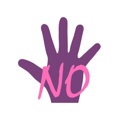Obraz premium Logo feminismo. Día internacional de la mujer. Silueta de una mano con palabra NO