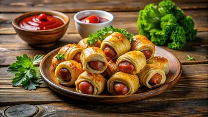Crispy puff pastry wraps juicy sausage, creating delightful mini sausage rolls.  Serve with ketchup for a perfect appetizer.