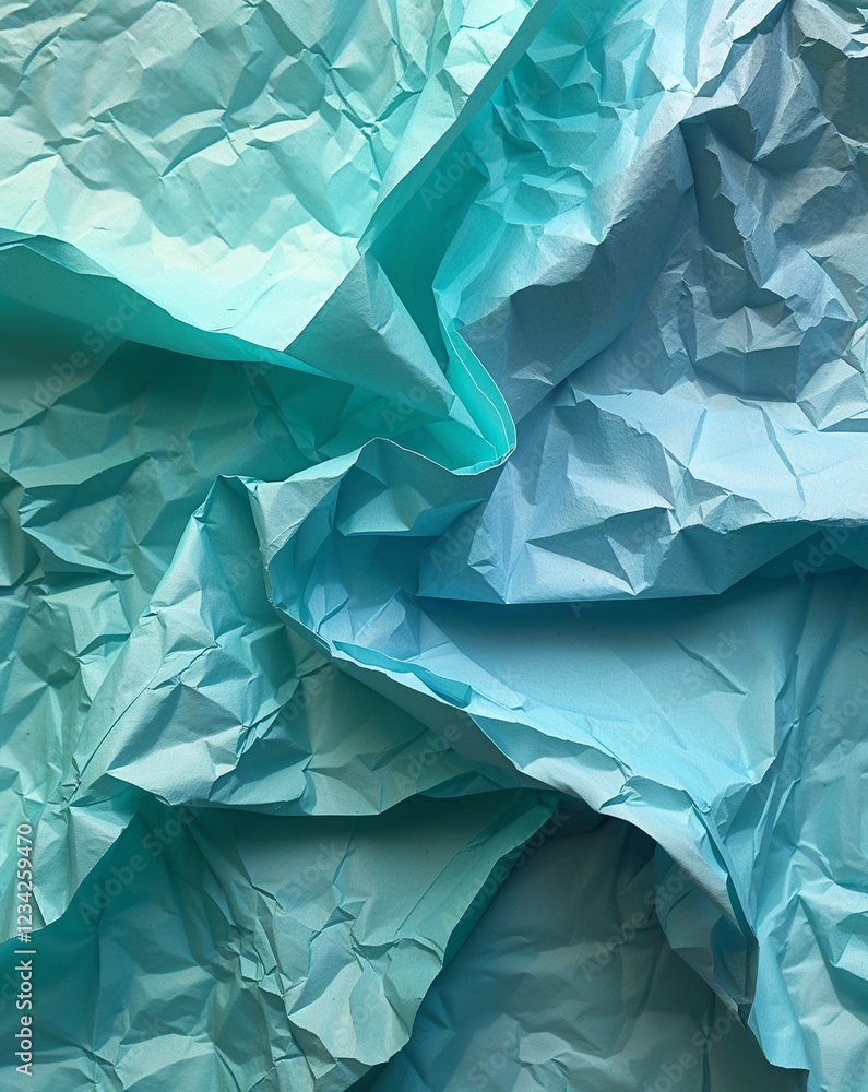 Poster light teal transitioning into pale cyan crumpled paper gradient texture background