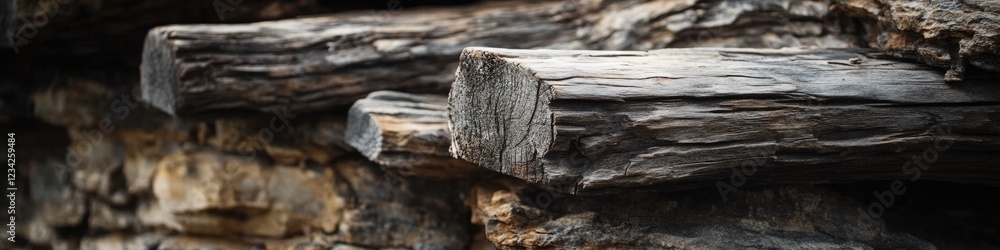 Poster a detailed view of the texture and pattern on a piece of wood, suitable for use in designs related t