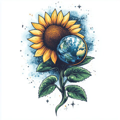 sunflower and earth, Generative AI	