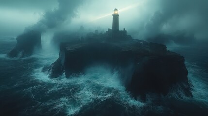 Fototapeta premium Lighthouse in a Stormy Sea: A Beacon of Hope Amidst the Tempest