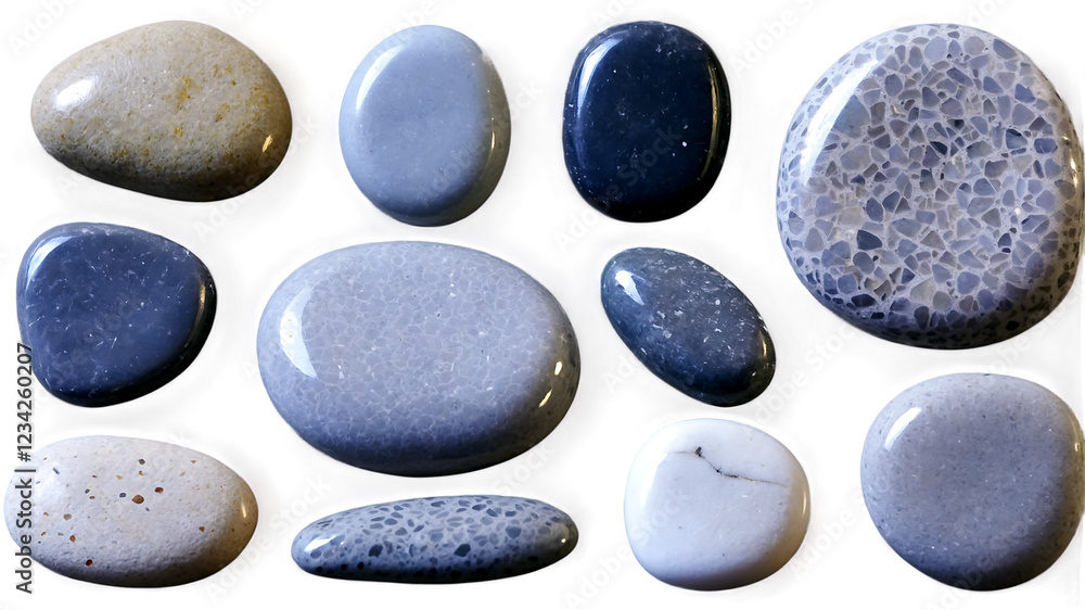 Poster smooth pebbles with polished surface arranged in a natural pattern on a beach