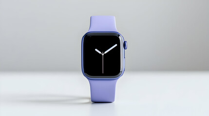 Purple smartwatch on white background, minimalist style