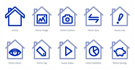 A set of 10 home icons as home, home image, home camera