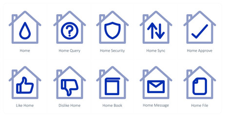 A set of 10 home icons as home, home query, home security