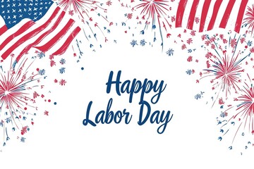 Obraz premium Engaging in the shared excitement of national Labor Day. Side view of american flag, set of tools, safety helmet, work gloves on wooden brown background with empty space for promo or text 