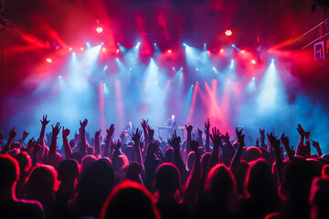 Live concert featuring a dynamic light show and enthusiastic crowd during a night performance