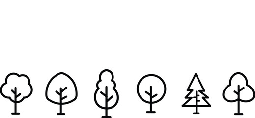 Tree icons set. Big set of minimal trees linear icons. Contains such Icons as Wood, Plant, Pine, Cactus, Bamboo. Line and flat style. Vector 