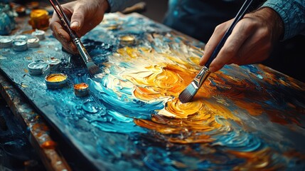 Obraz premium Artist's Hands Creating a Vibrant Impasto Painting