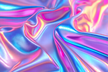 Obraz premium Vibrant metallic fabric drapes elegantly with shimmering hues of pink and blue in soft folds