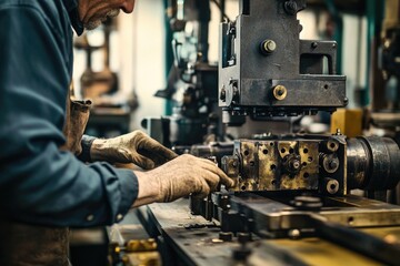 A person working on a machine in an industrial setting