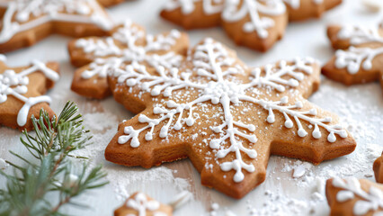 Decorative Snowflake Cookies Sprinkled with Powdered Sugar