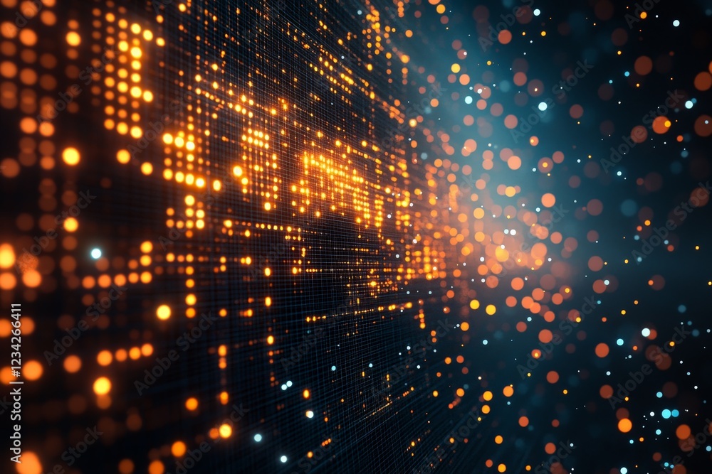 Aufkleber Digital abstraction showcases vibrant orange and blue dots creating a visual representation of data and connectivity
