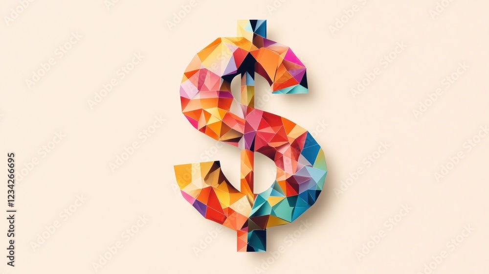 Poster colorful geometric dollar sign illustration with bright triangular patterns