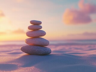 Serene Sunset with Balance Stones