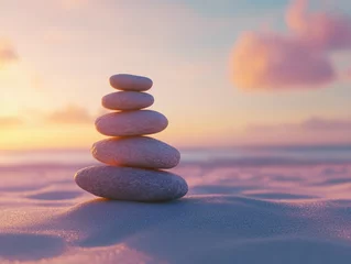 Serene Sunset with Balance Stones