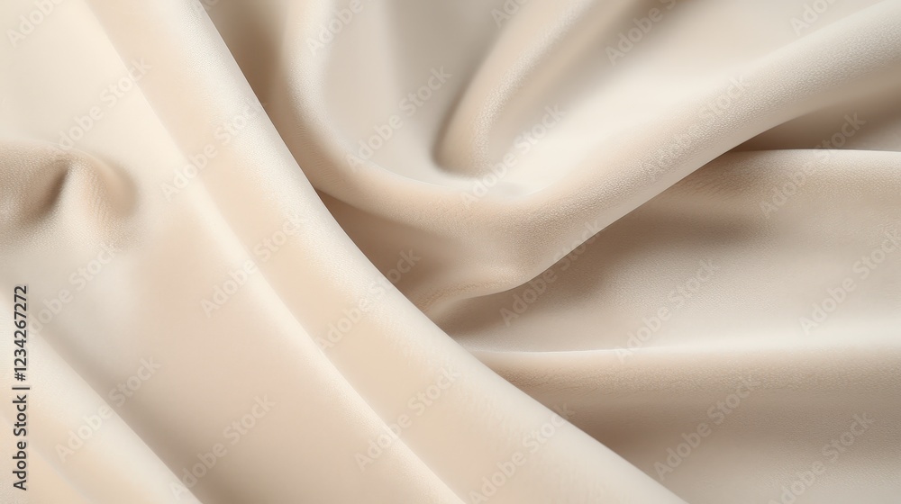 Poster close-up view of soft beige faux suede textile with gentle draping and smooth texture, ideal for uph