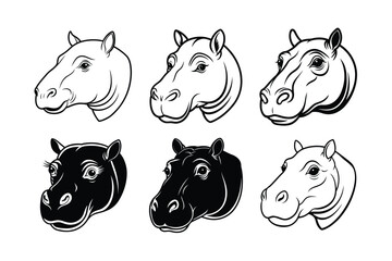 Pygmy Hippopotamus (Choeropsis liberiensis) animal design, labeled line art vector art illustration.