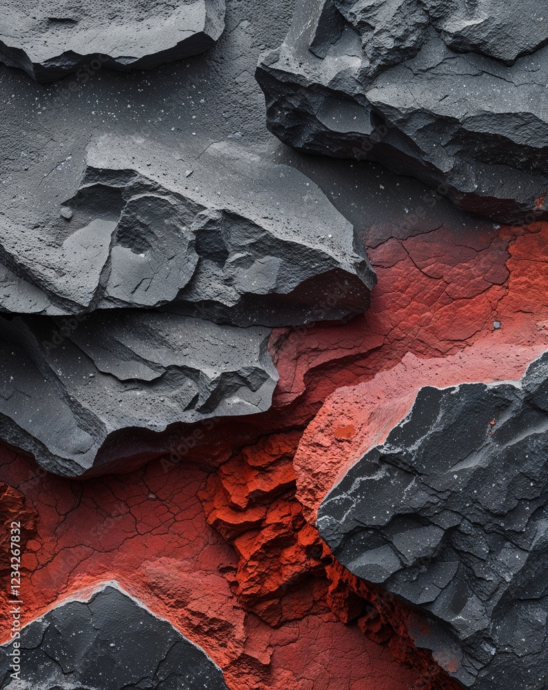 Poster a deep basalt gray transitioning into warm volcanic red stone grain gradient background