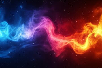 Fototapeta premium Colorful cosmic swirl shows vibrant hues of blue, pink, orange, and purple moving through a starry night sky