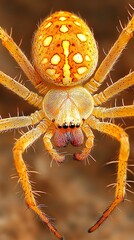 Obraz premium HD Phone Wallpaper Close up of a vibrant orange spider with intricate markings showcasing its hairy legs and unique