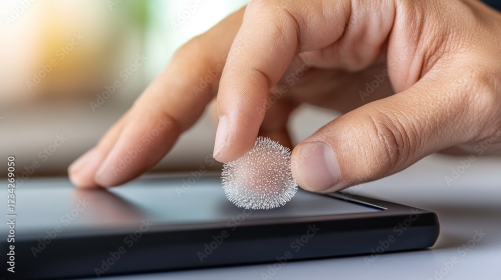Aufkleber Close-Up of a Hand Interacting with a Touchscreen Device in Soft Focus Background
