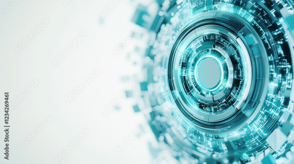 Poster futuristic abstract technology design with circular patterns and blue light effects