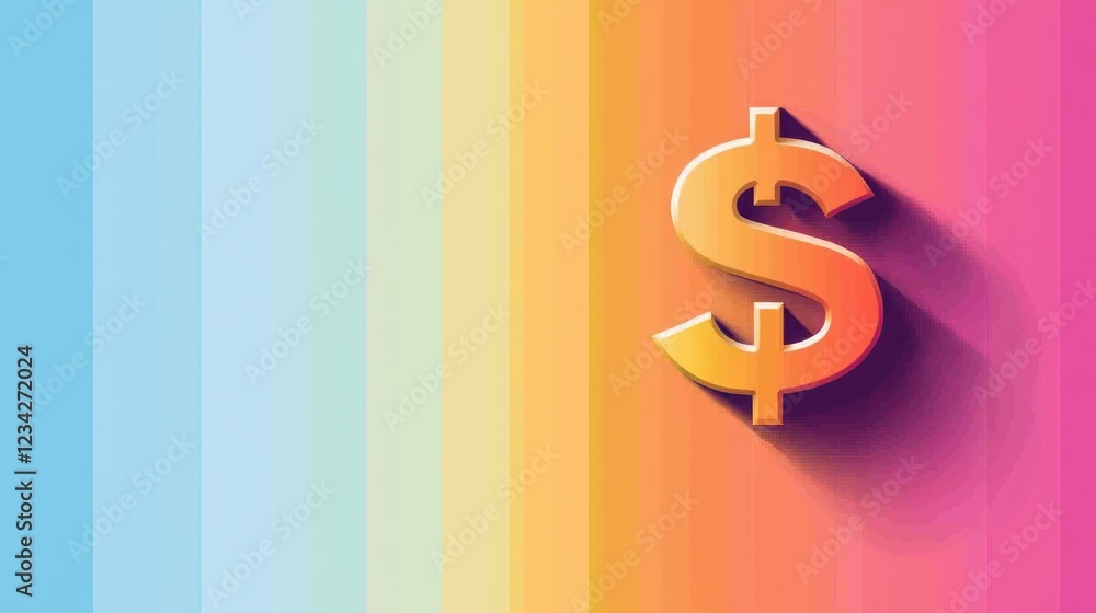 Poster vibrant colorful background with dollar symbol in bright gradient style