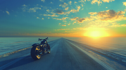 旅の途中、一本道に停められたオートバイが映す冒険の瞬間