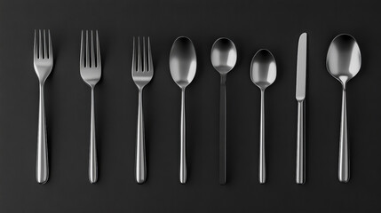 Monochrome Solid Silverware Icon Set Fork, Spoon, and Knife Symbols for Tableware and Dining